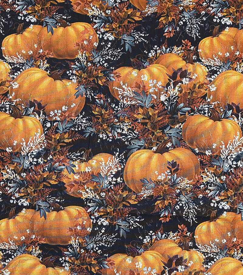 Pumpkins And Leaves Harvest Cotton Fabric