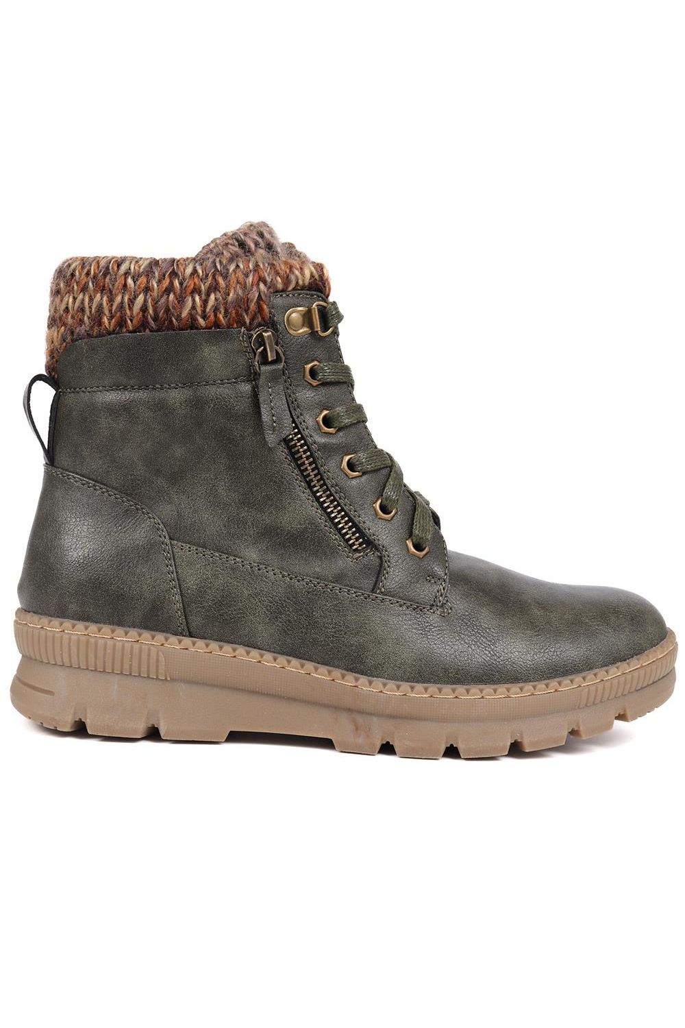 Pavers Knitted Cuff Lace-Up Boots