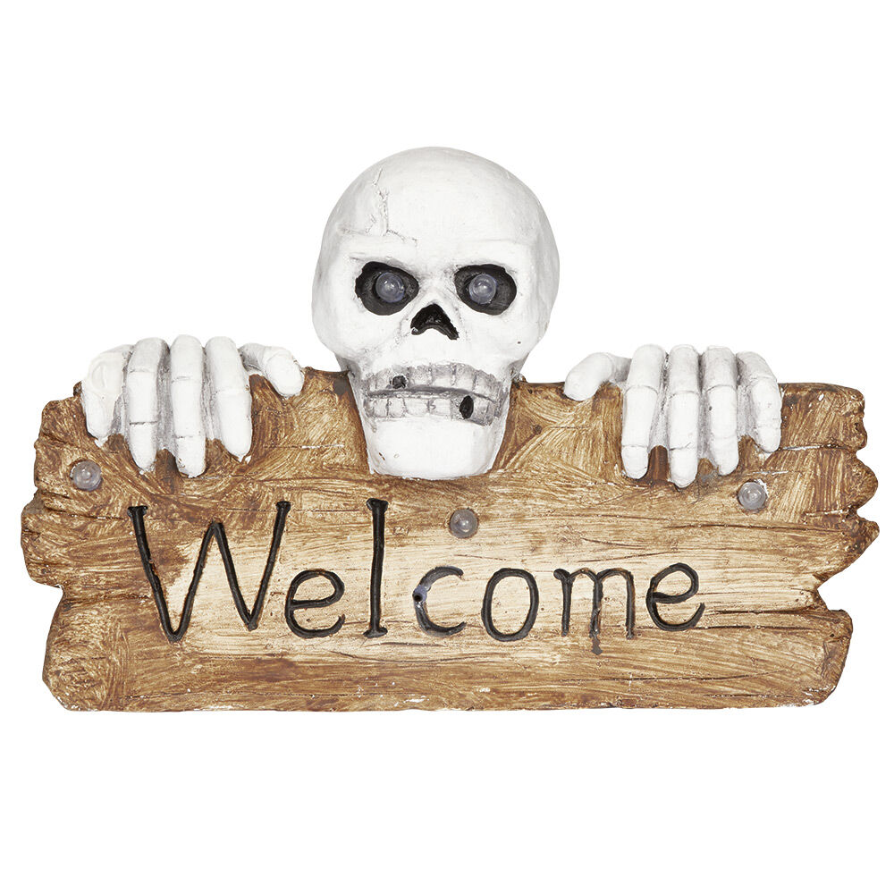 Pancarte squelette LED Halloween inscription Welcome lumineux sonore