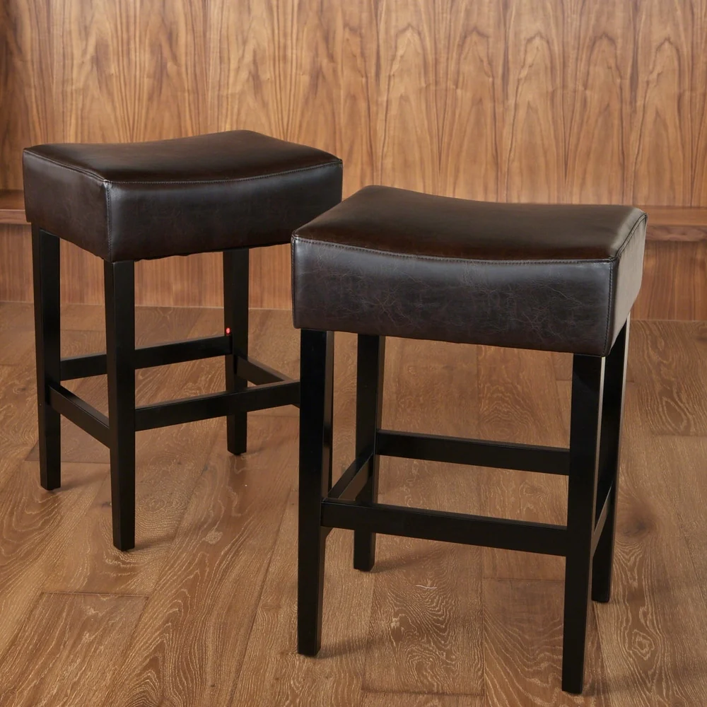 Lopez 27-inch Backless Brown Leather Counterstools (Set of 2) by Christopher Knight Home