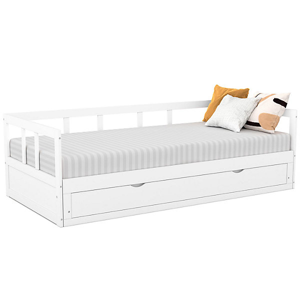 Lit banquette 90 x 190 cm ZOYA convertible 180 x 190 cm blanc avec 1 tiroir de rangement