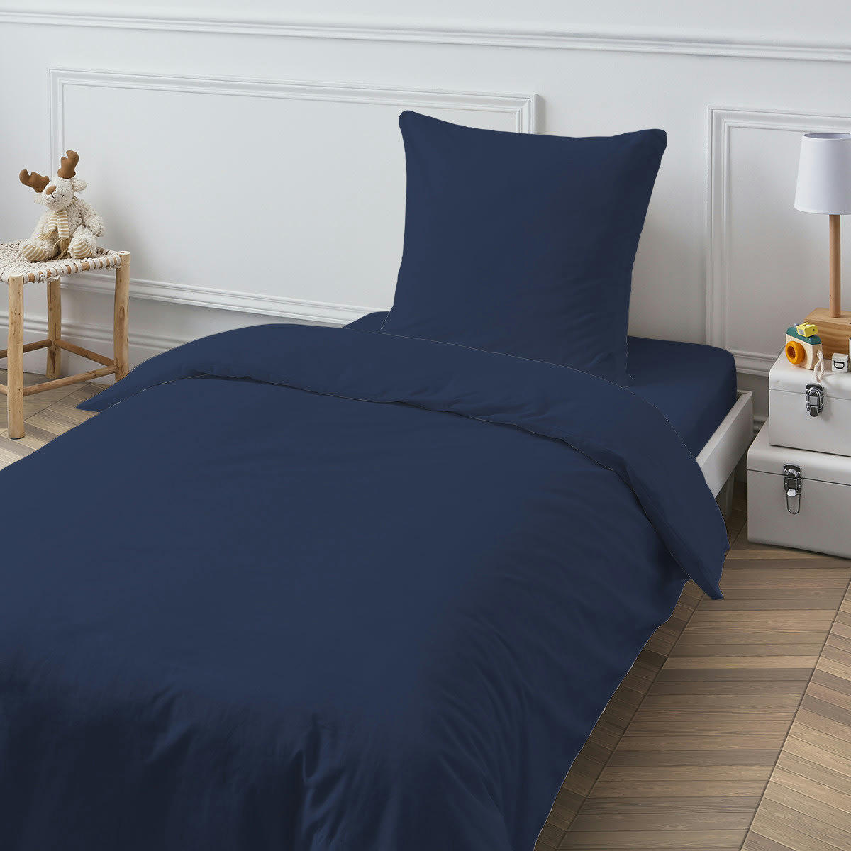 COTON UNIS - Housse de couette coton  unie bleu 200x200cm