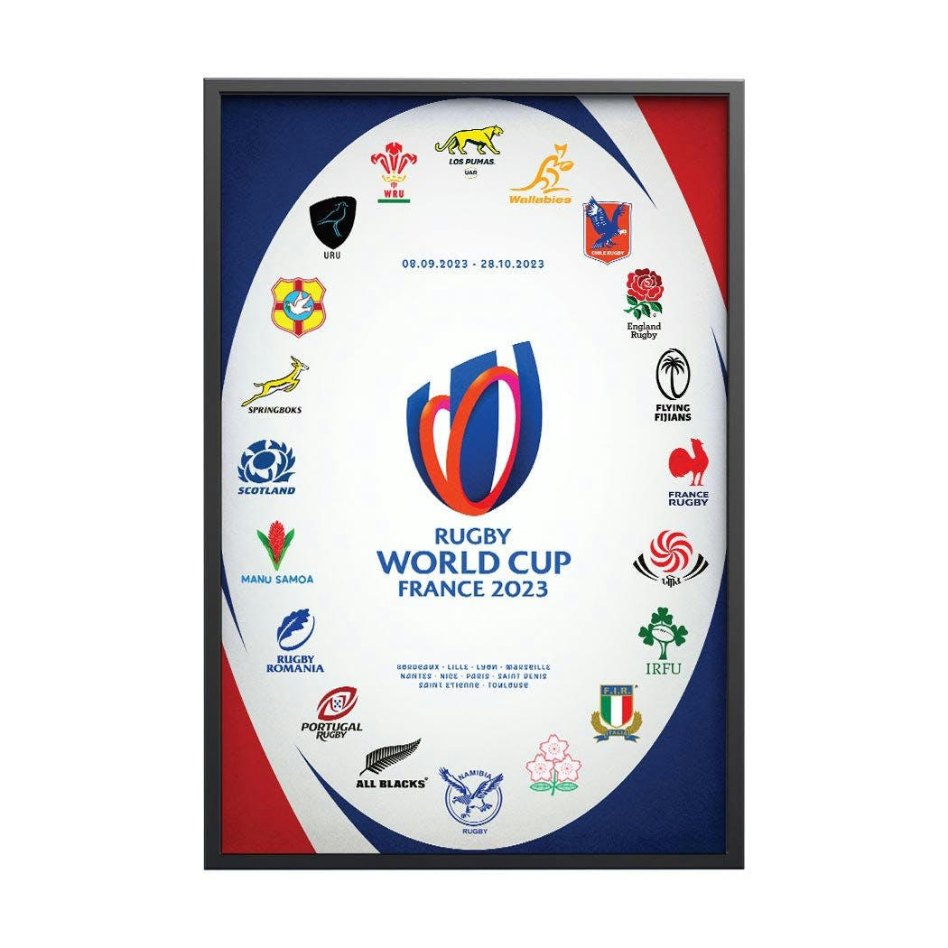 RUGBY - Affiche Coupe du Monde de Rubgy 2023 - 20 Nations - Ovalie 40x60 cm