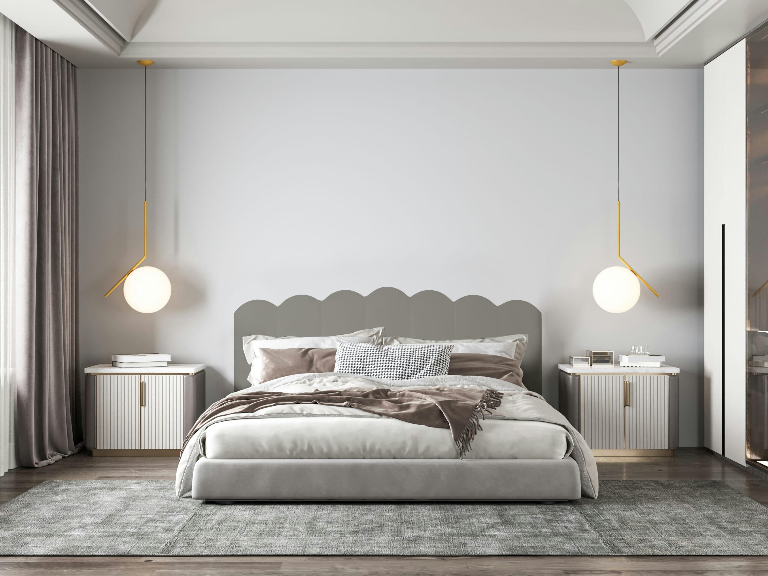 SHELL - Tête de lit tapissée en velours gris chaleureux 145x74cm