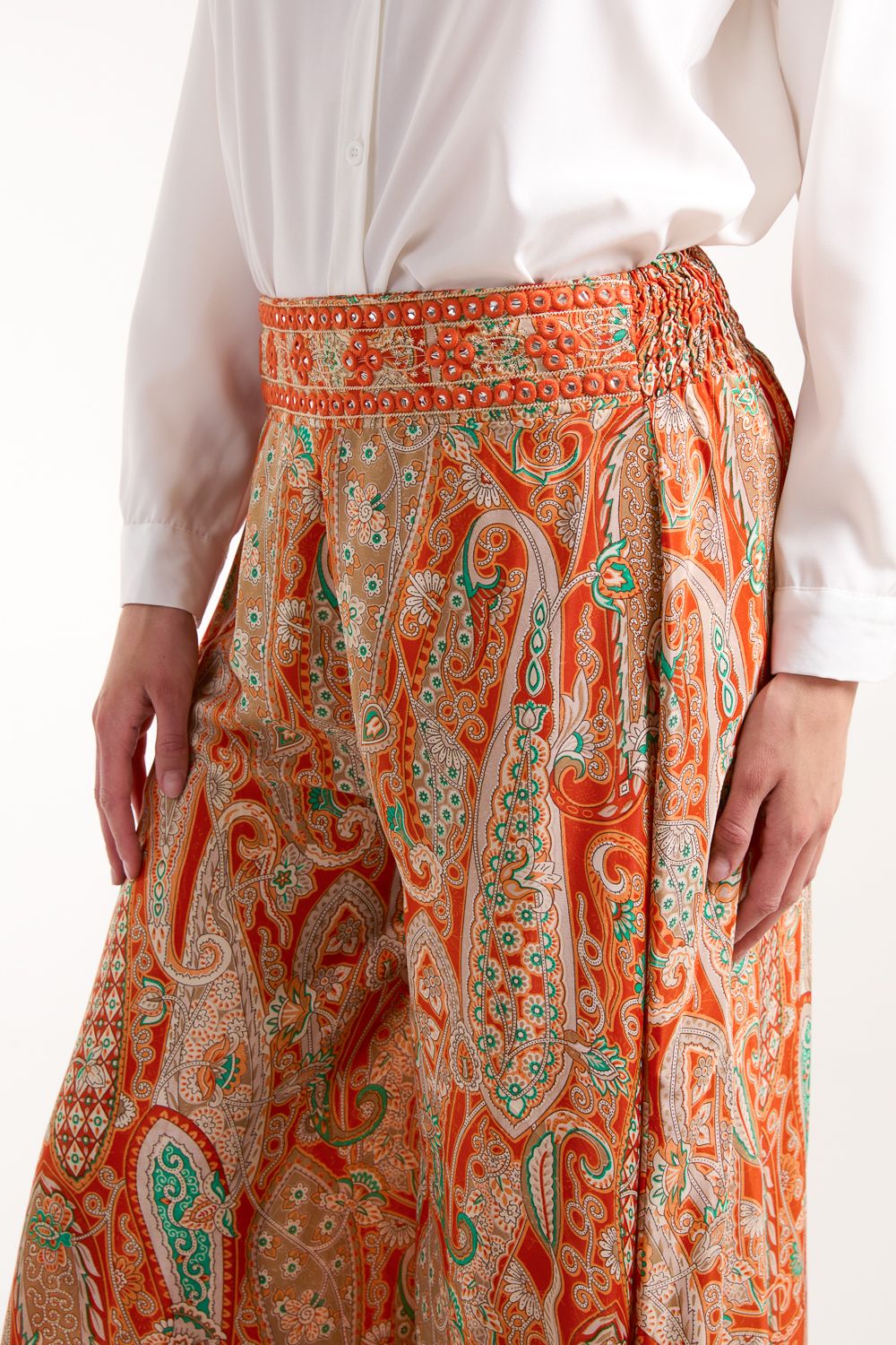 Blue Vanilla Embellished Waist Wide Leg Trousers