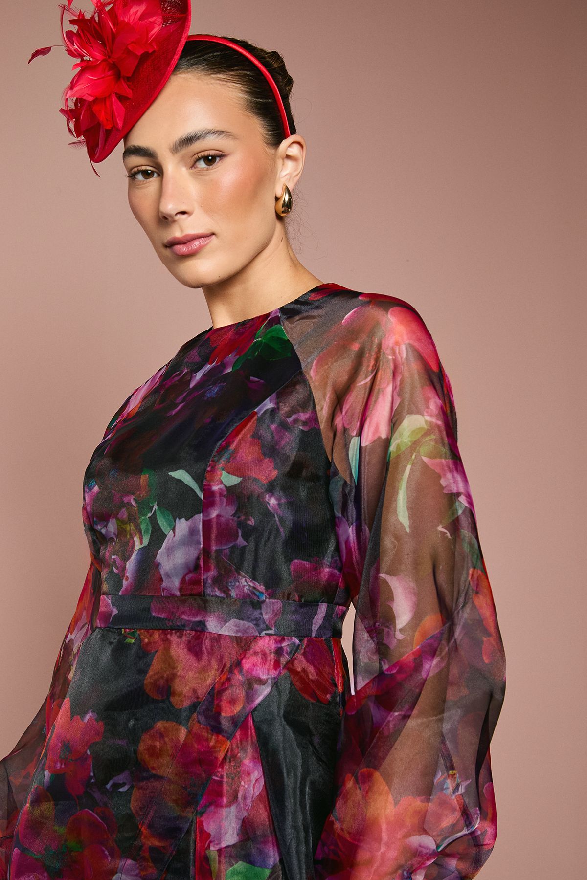 Coast Organza Wrap Waist Puff Sleeve Midi Dress