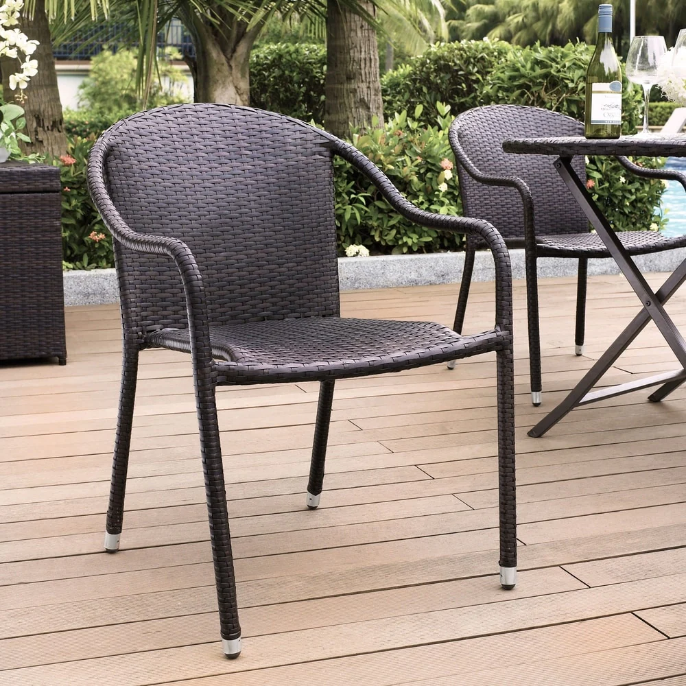 Crosley Palm Harbor Outdoor Wicker Stackable Chairs - Set of 4 Brown