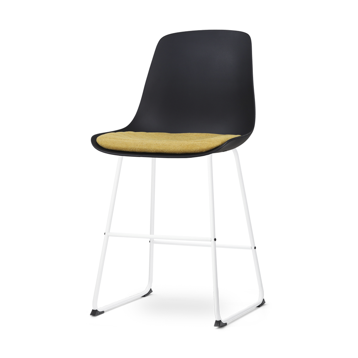 Nolon Nino-Liv Barkruk Zwart - Okergeel Kussen - Wit Frame - 65cm