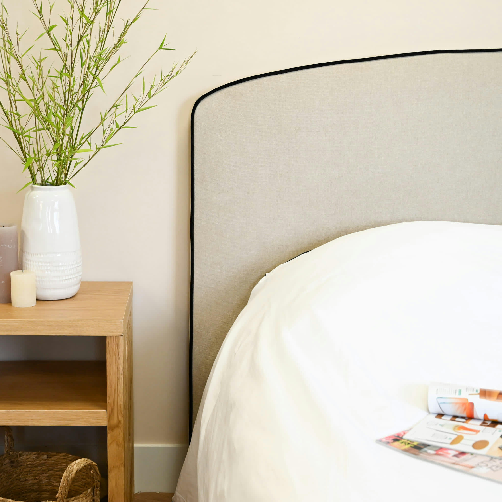 - Tête de lit en tissu beige 190 cm