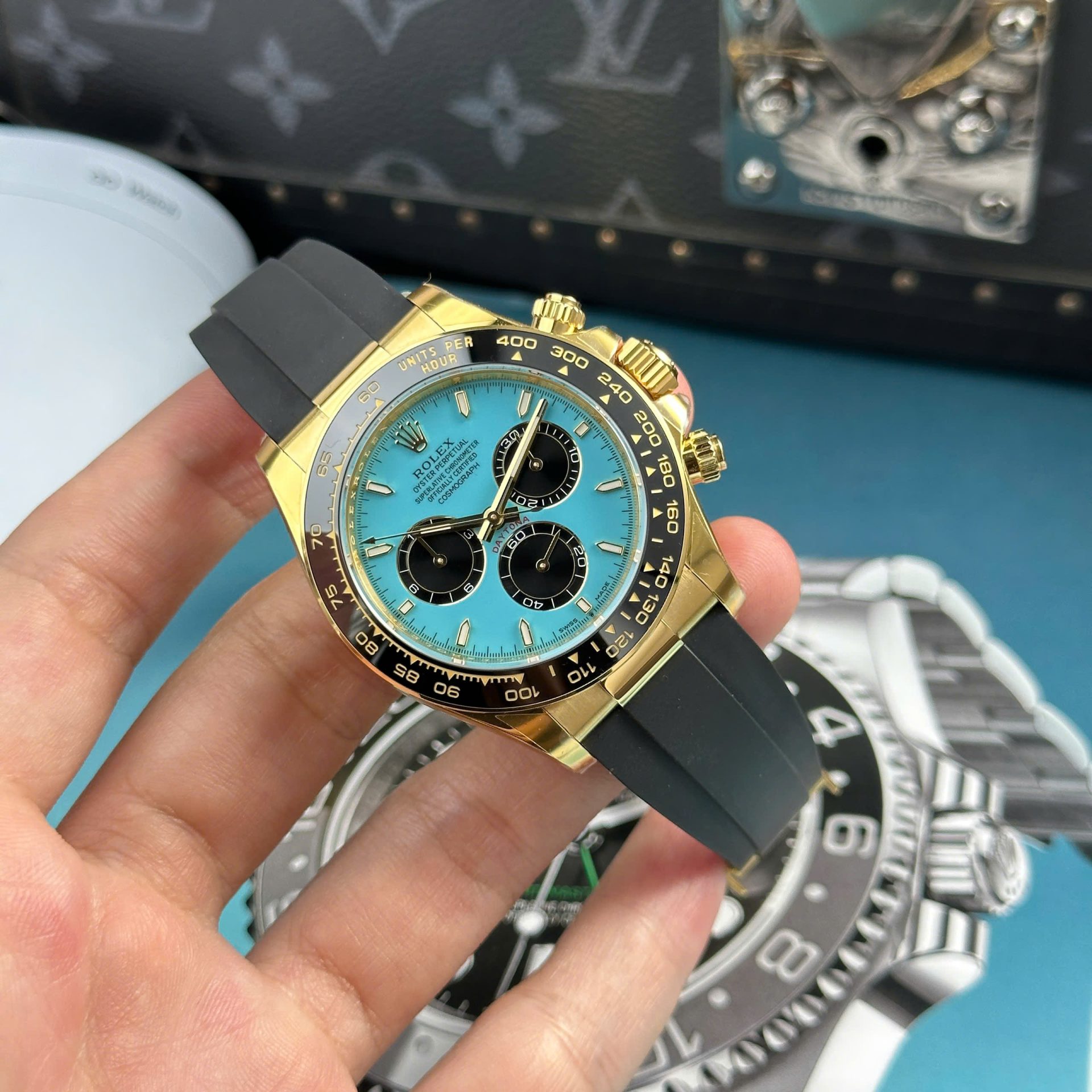 Rolex Daytona 126518LN Alcaraz YG Plated Turquoise Blue Dial 40mm Oysterflex Super Clone