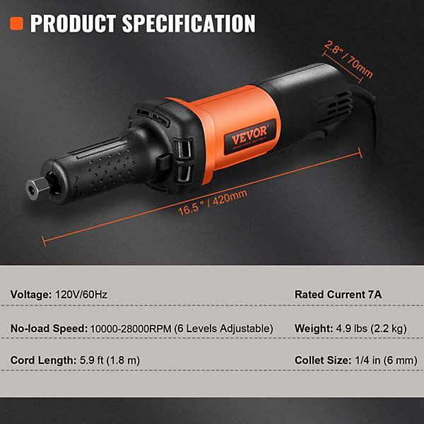 Meuleuse droite vevor pneumatique 28000 120 V 820 W