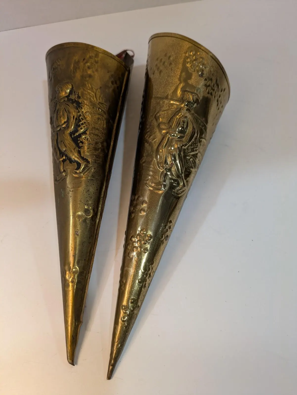 Vintage Hammered Brass Matchstick Holder Wall Pocket
