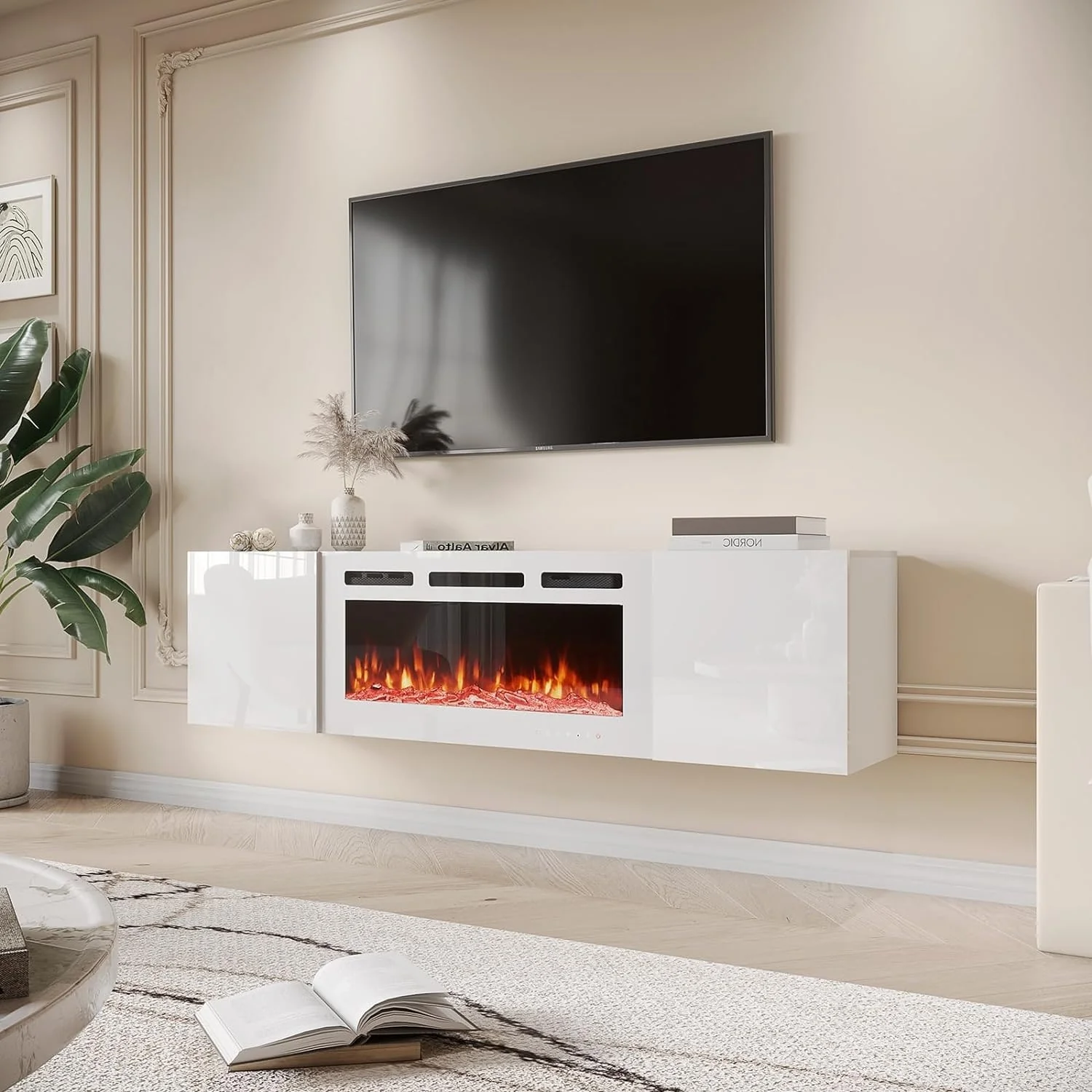 EROMMY Electric Fireplace Heater Mantel TV Cabinet, Media Entertainment Center, Energy Efficient Heater