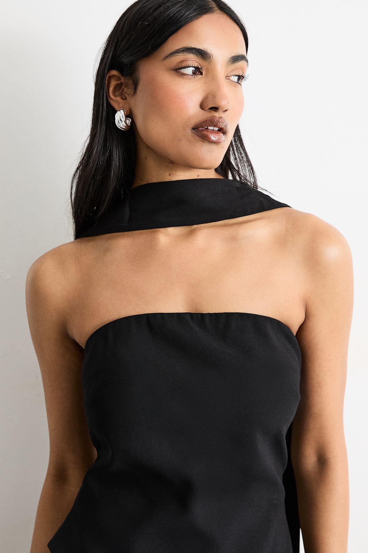 Warehouse Strapless Structured Bodice Satin Midi Dress