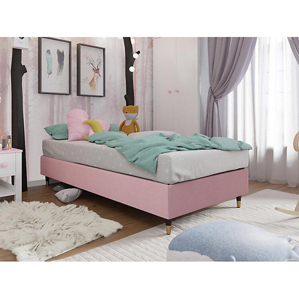 Lit continental Logan 108, Unique, Rose, Tissu, Disponible