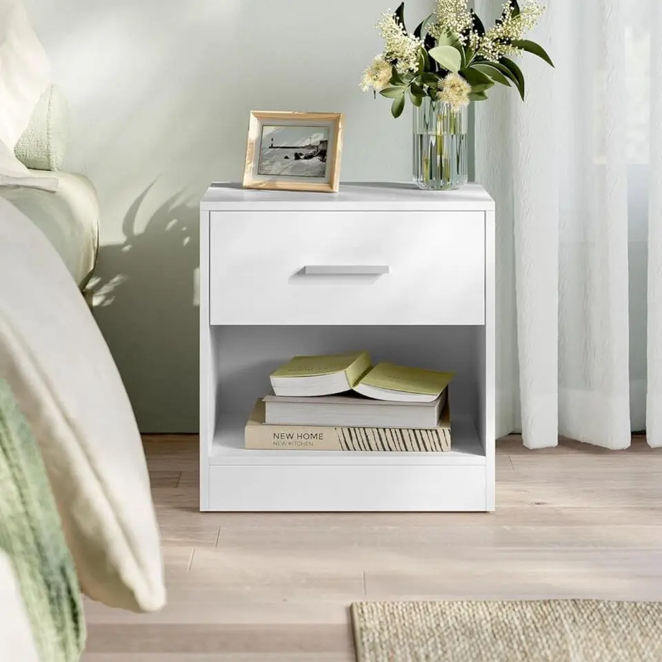 Parya Home Nachtkastje, bijzettafel met lade, klassiek wit