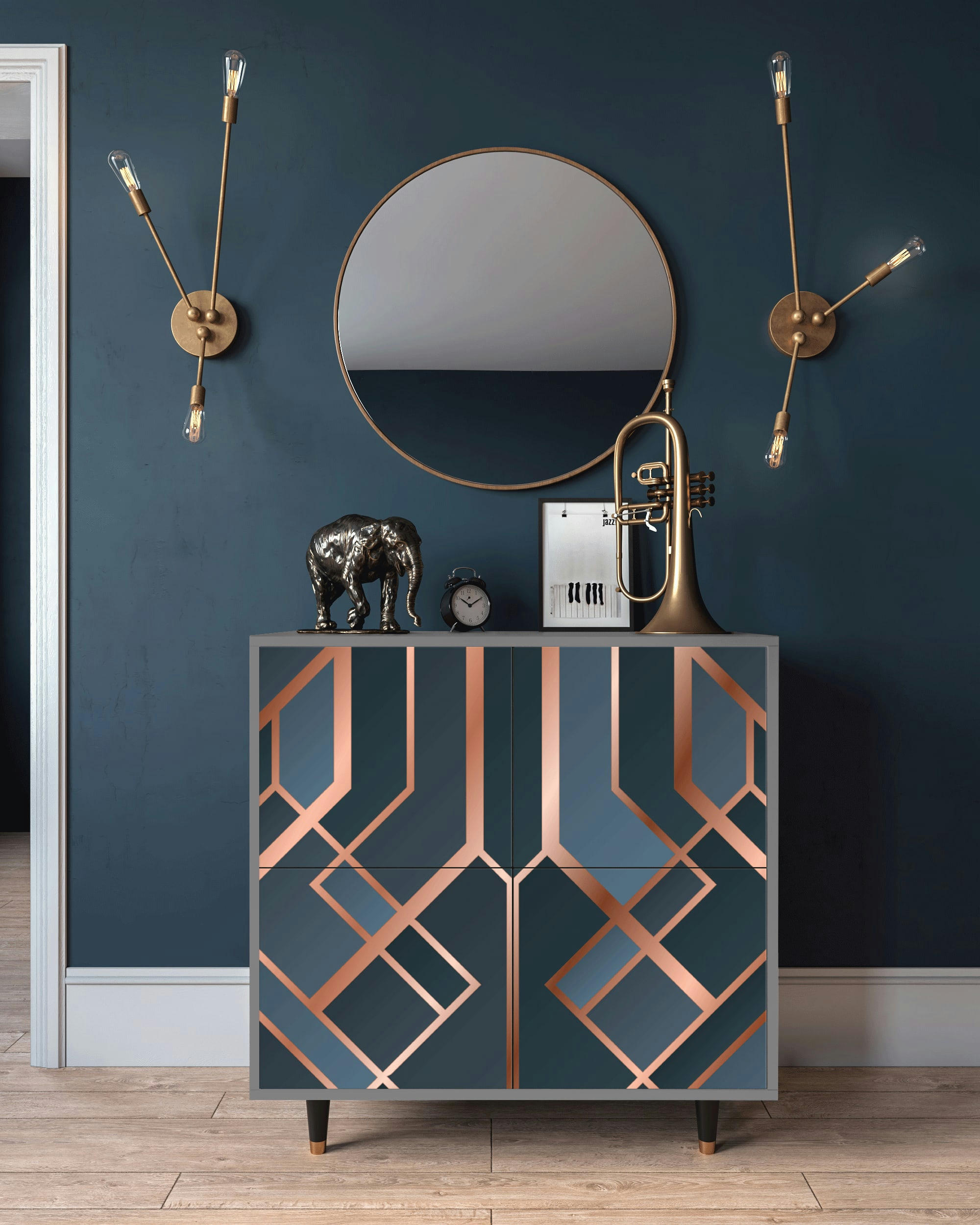 ASHY 1920' - Buffet  bleu-vert 4 portes L 94 cm