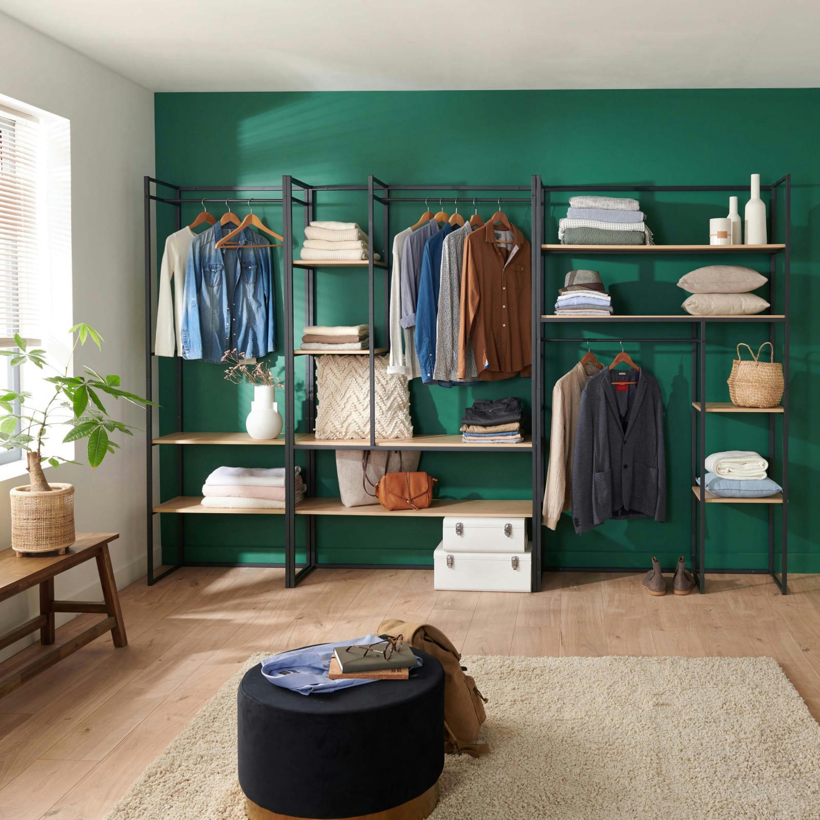 ASHTON - Ensemble de portants vêtements bois et métal  - Lot de 3