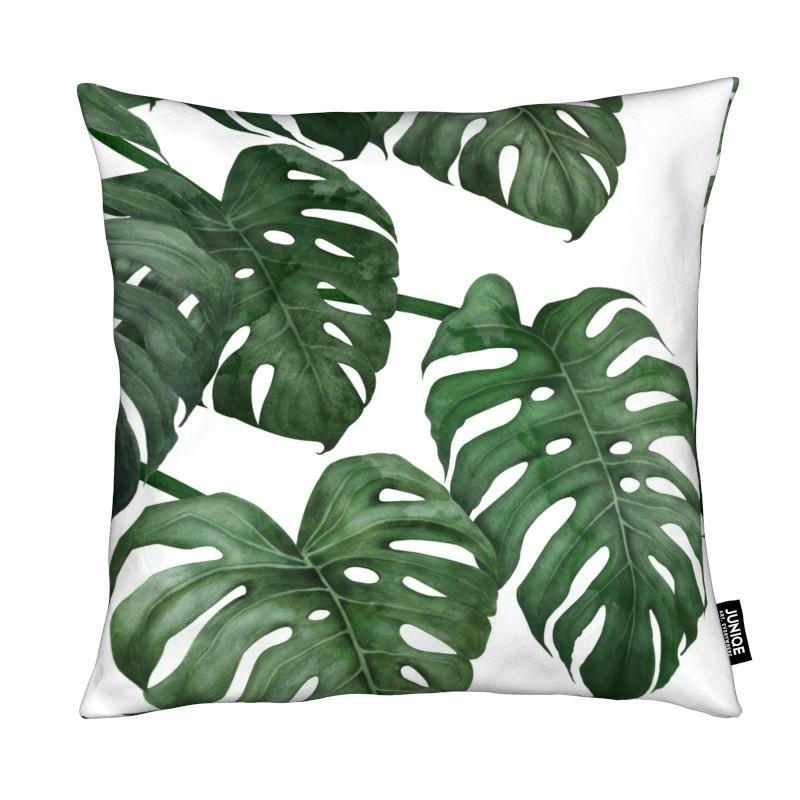 TROPICAL NO. 6 - Coussin en microfibre en blanc & vert 30x30