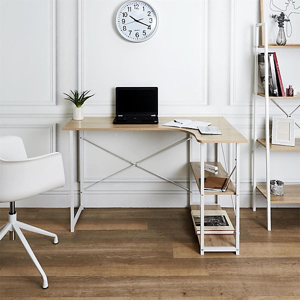 BIWO - Bureau d'Angle Blanc etavec 2 Tablettes