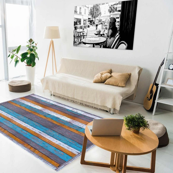 Vinyl Teppich »Morice«, BxL:203 cm x 136 cm, blau|weiß|orange
