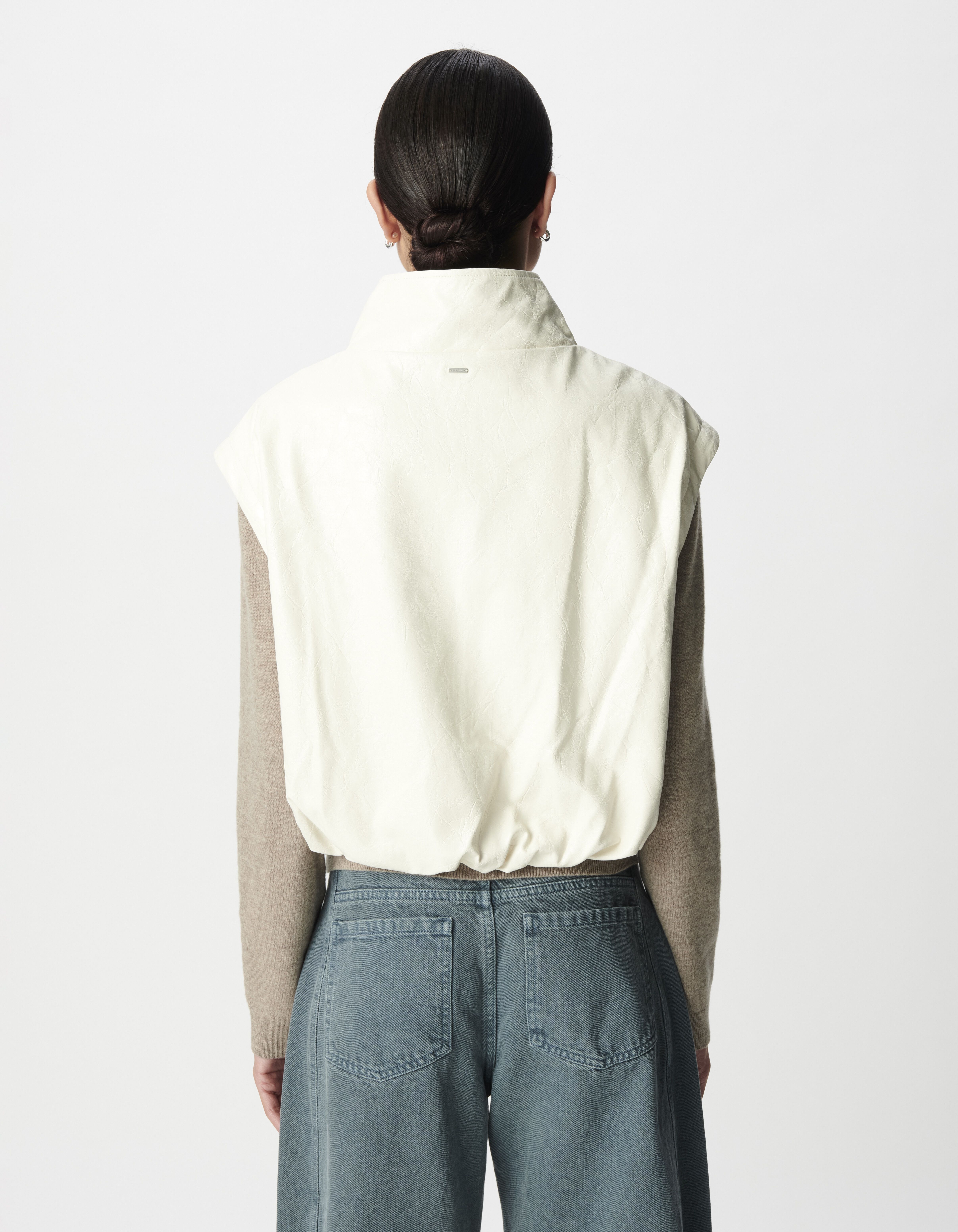 Blouson court blanc esprit rock manches amovibles Femme