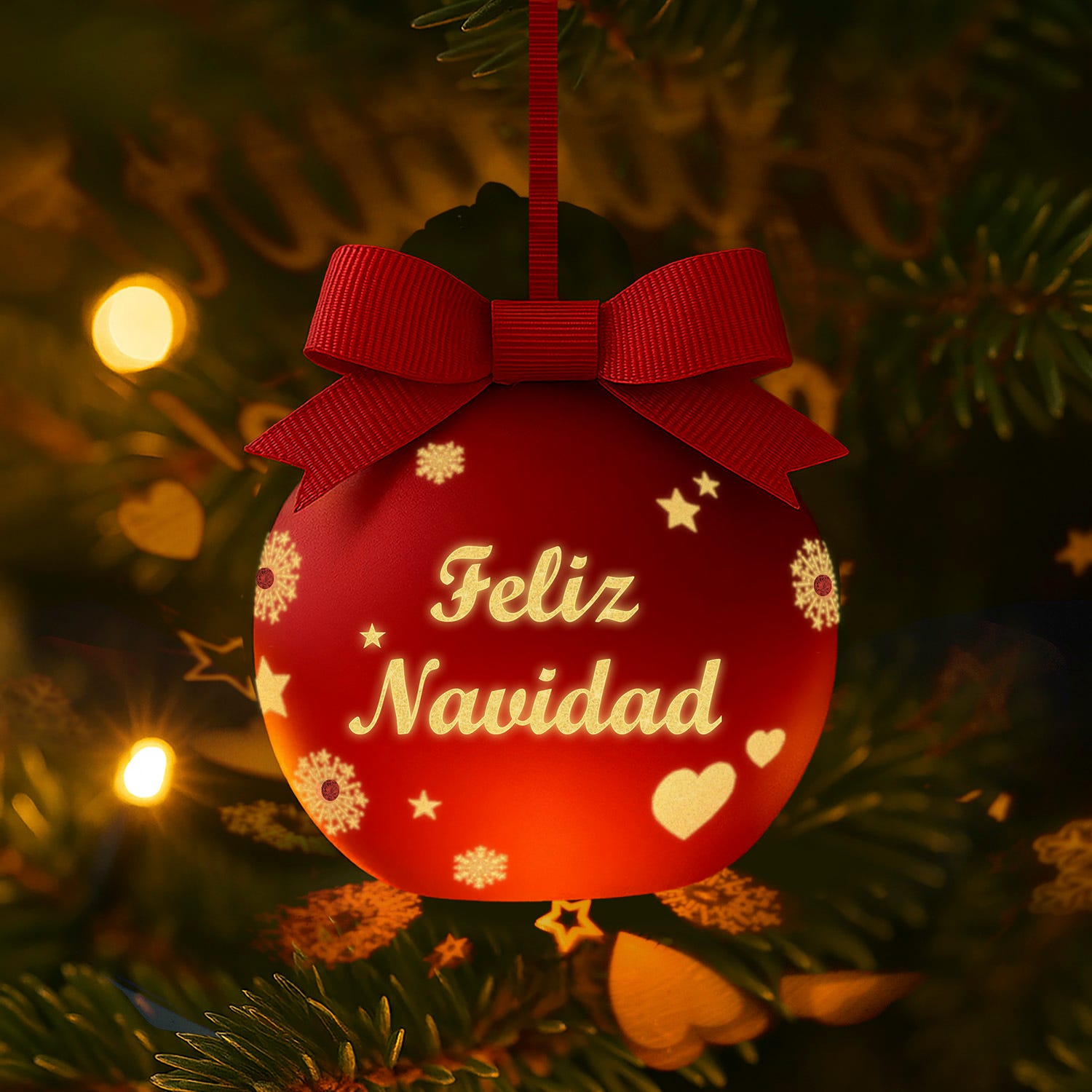 Pallina Natale led Feliz Navidad rosso