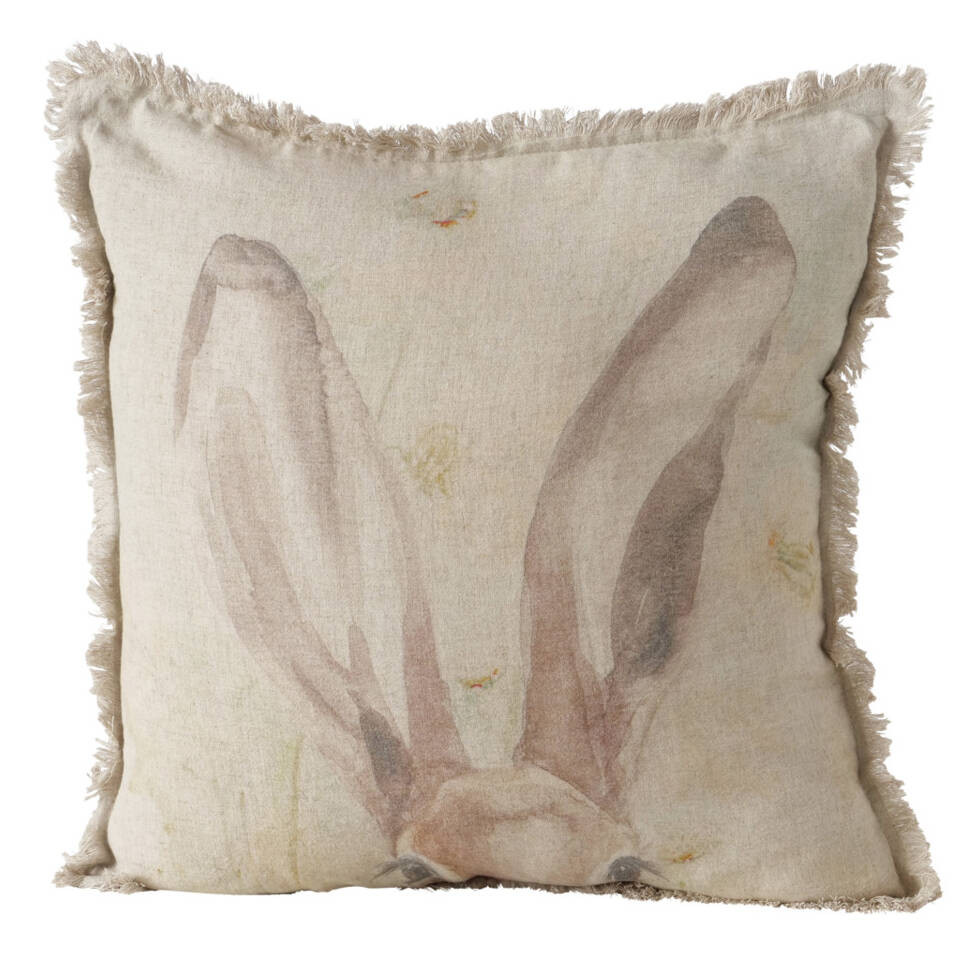 Poduszka dekoracyjna z frędzlami RABBIT, lniana, 45 x 45 cm