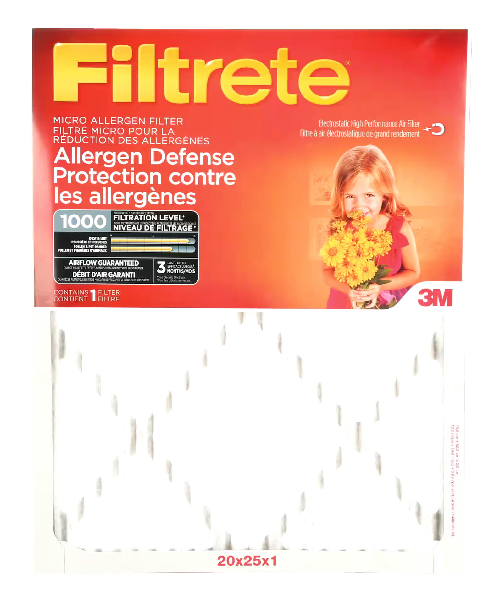 3M™ Filtrete™ Allergen Defense Micro Allergen Filter, MPR 1000, 20 x 25 x 1-in, 1-pk