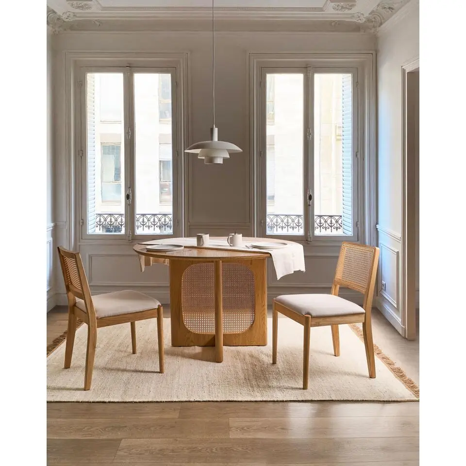 TAMARAC - Eetkamerstoel set van 2 - Lichtbruin - Rubberhout/Kunstrotan