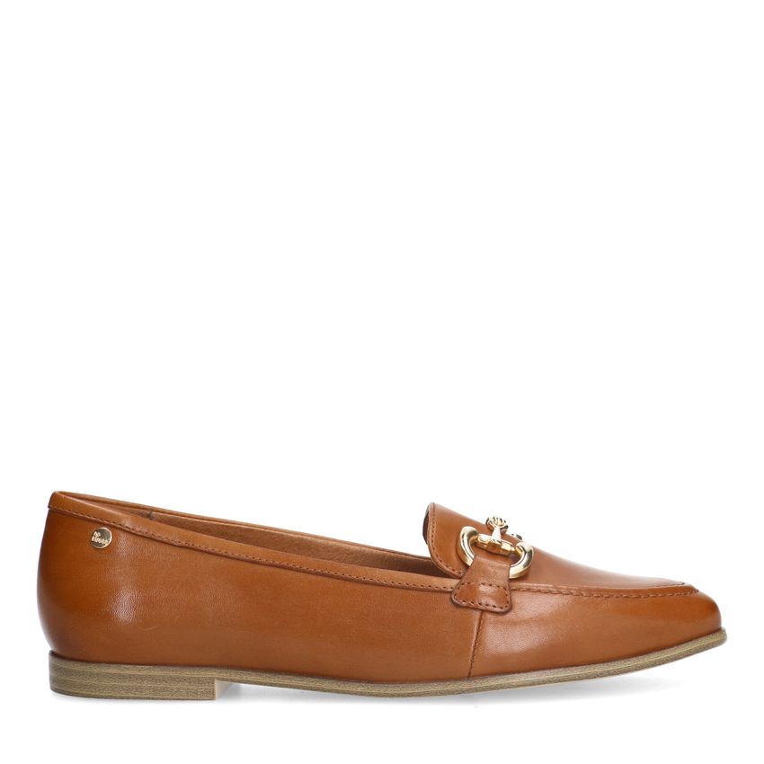 No Stress Cognac leren loafers met gouden chain