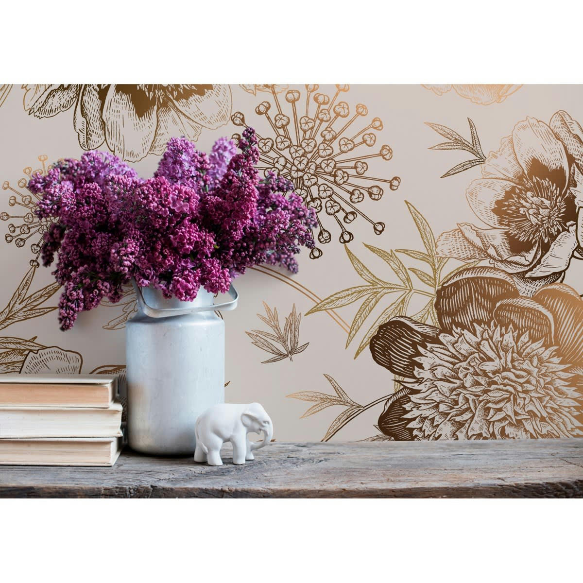 MADELEINE - Papier peint panoramique motif floral Beige sable 336x280cm