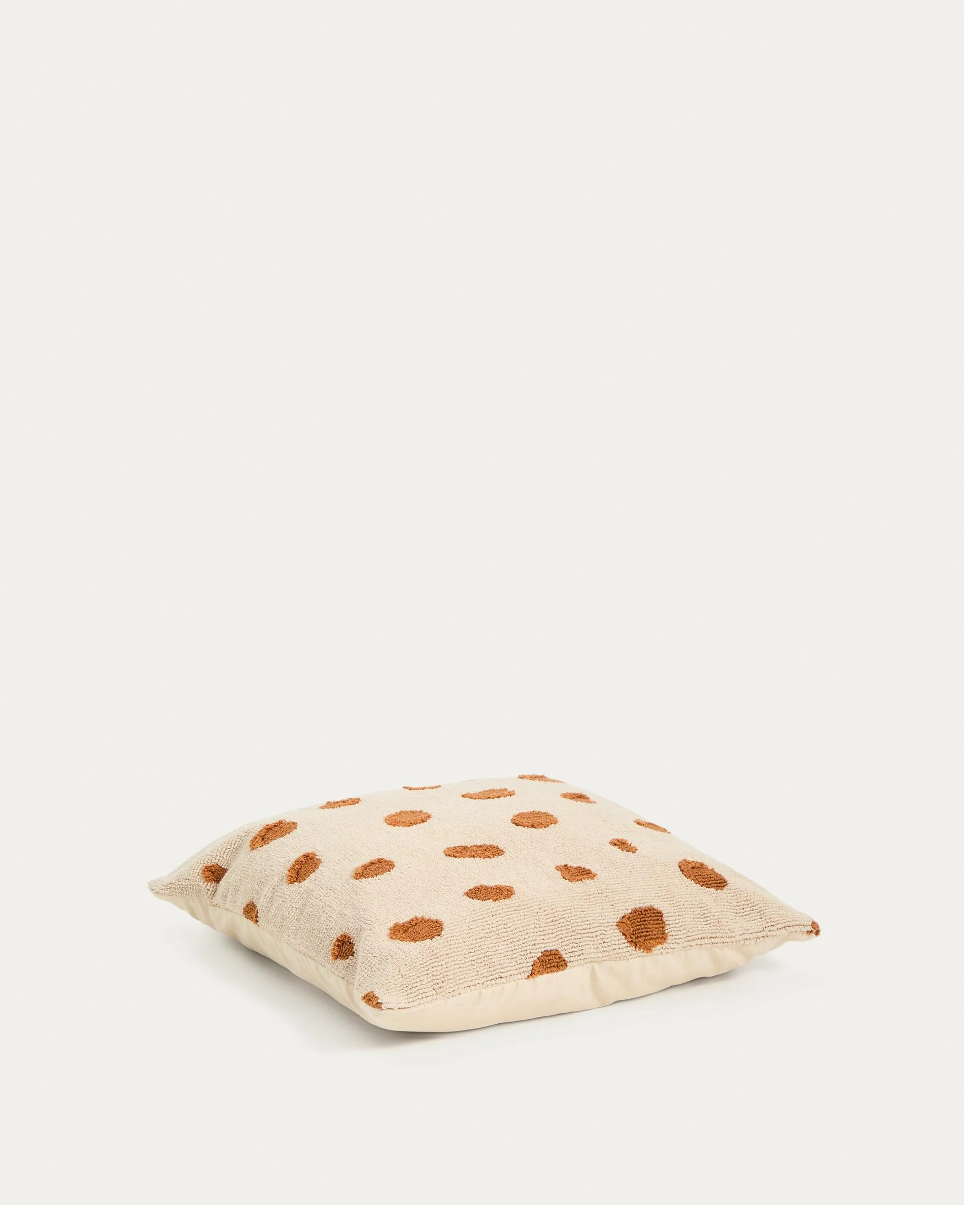 Tandani beige cotton floor cushion cover with orange cheetah design 70 x 70 cm