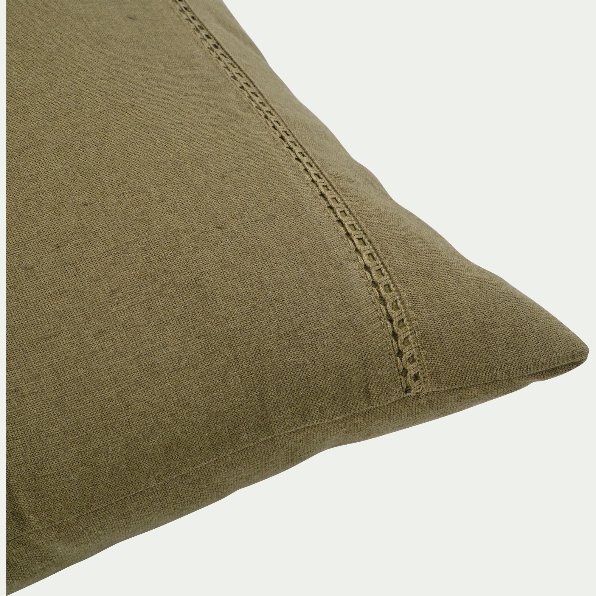 LAUZON - Coussin en lin et coton finition liseré 45x45cm - vert mousse