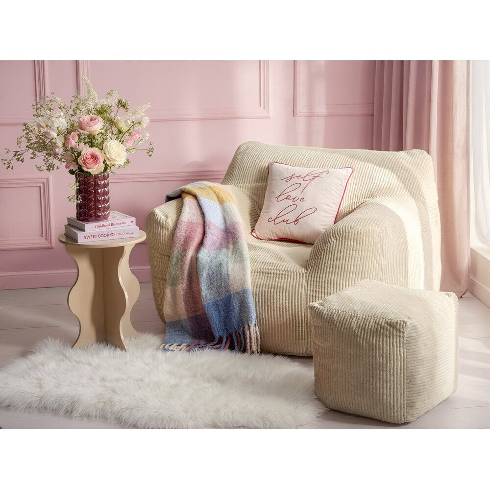 Pouf Haly tissu côtelé beige 40x40xH40cm