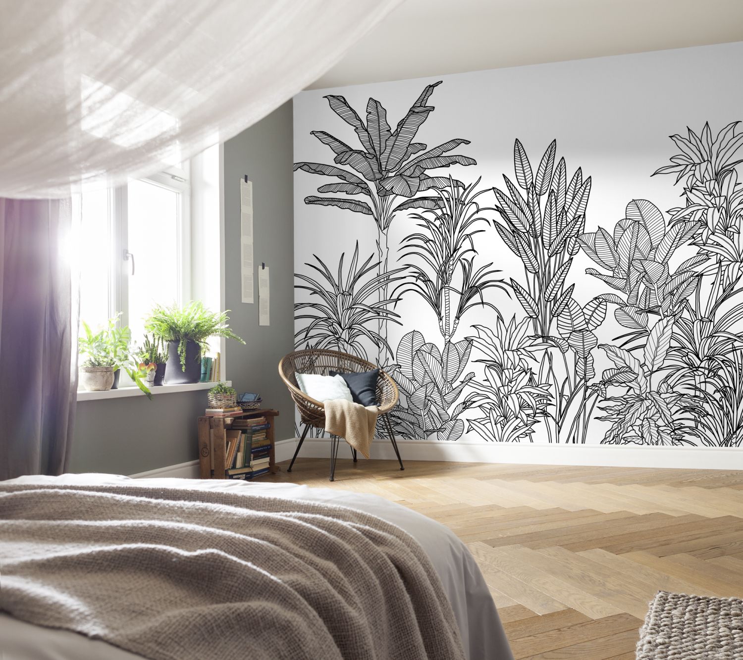 Komar fotobehang palmbomen zwart wit - 350 x 250 cm - 611218