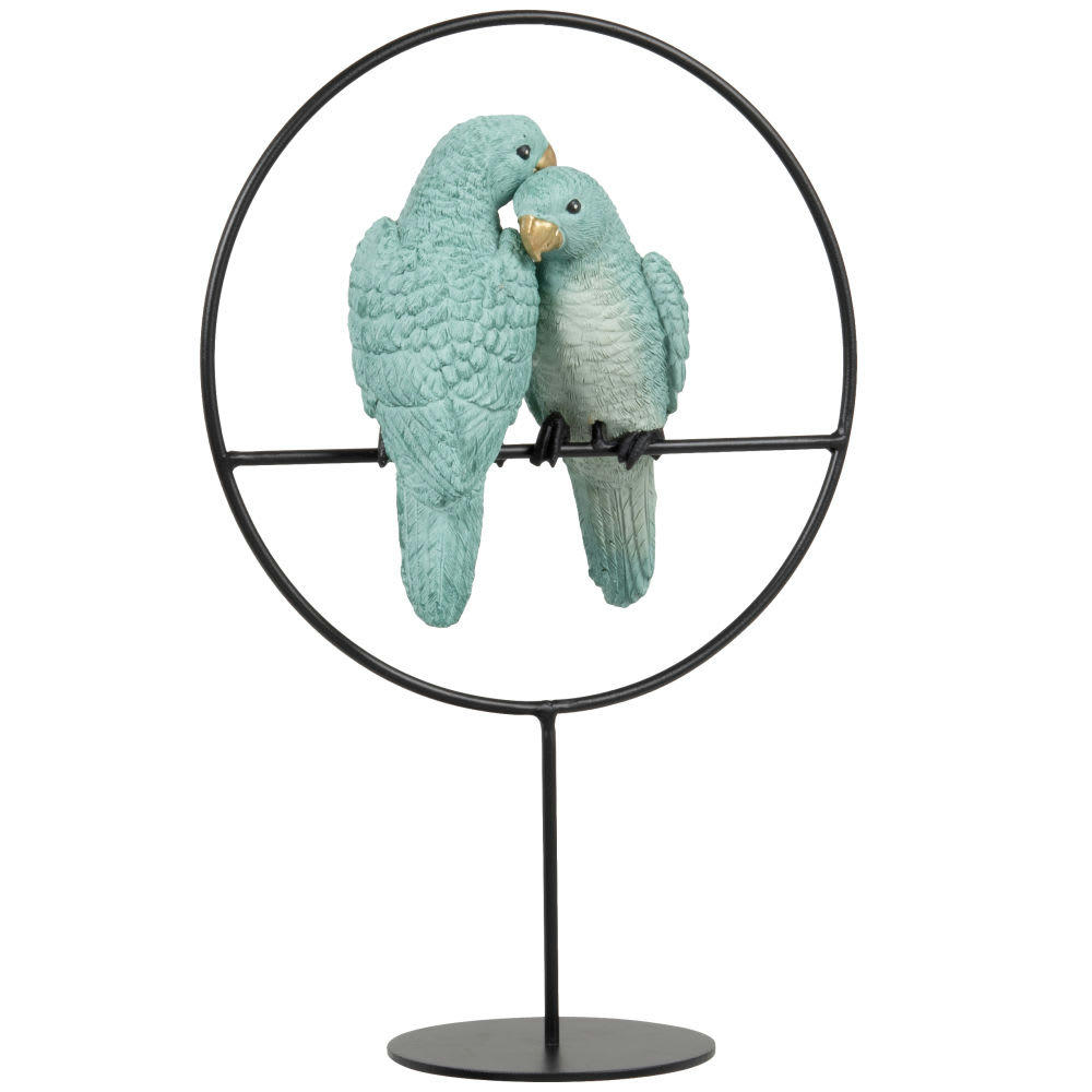 MADDY - Statuette en métal noir et oiseaux bleus H29