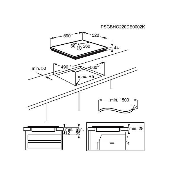 La table de cuisson àinduction 59cm 3 feux 7350w Electrolux LIT60342CW/1