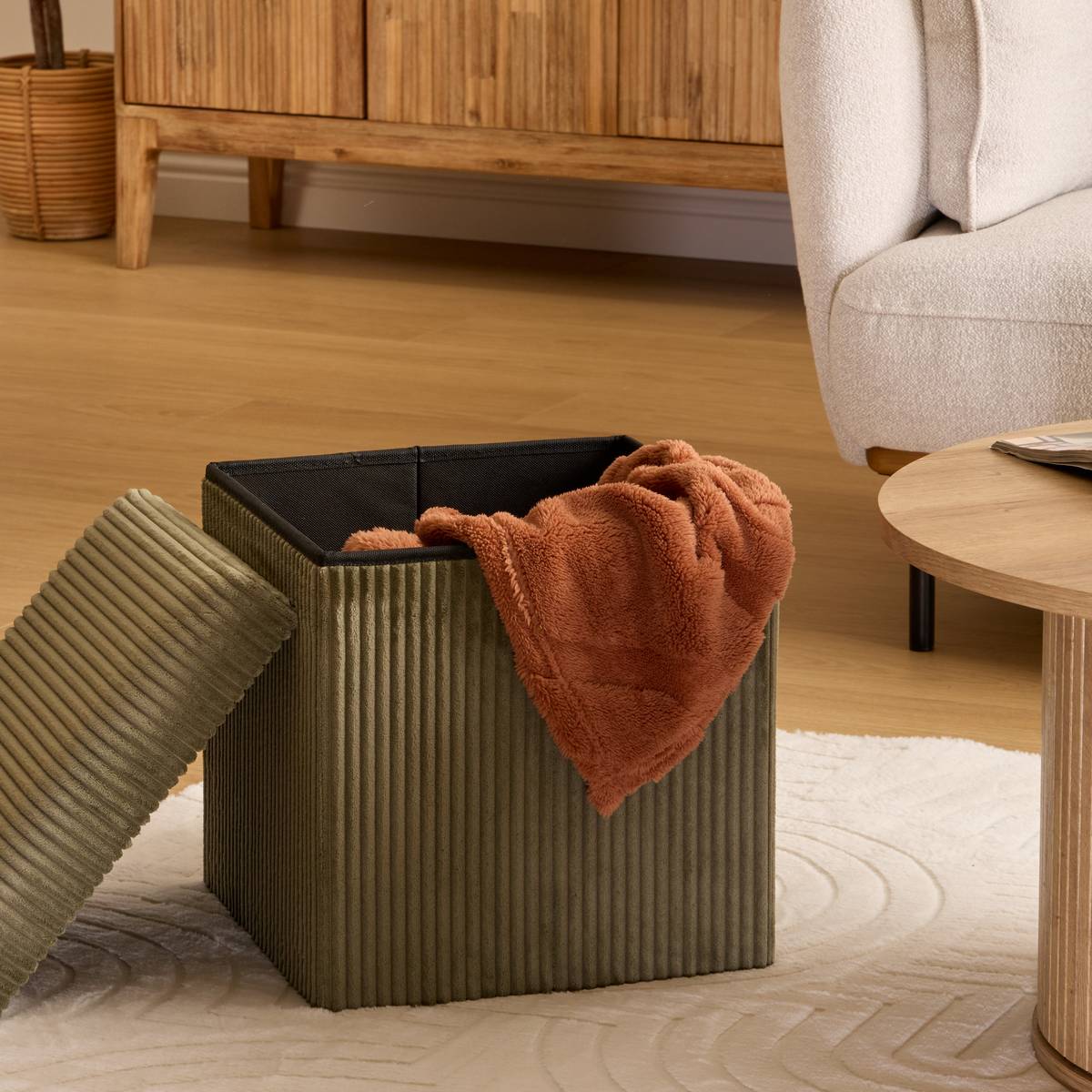 Folding Pouf "Arum" Khaki green, 38x38 cm