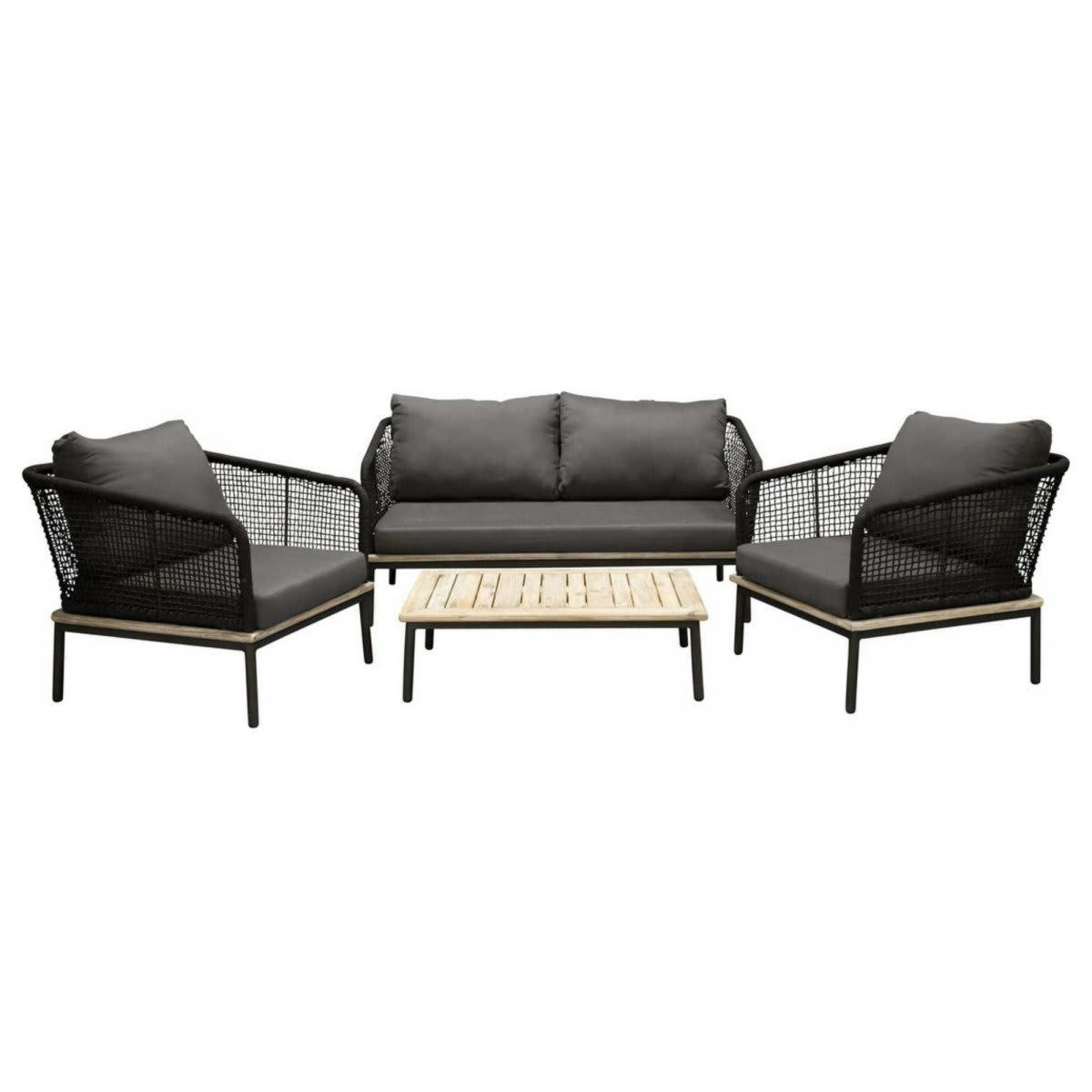 PAWL - Salon de jardin canapé + fauteuils + table basse