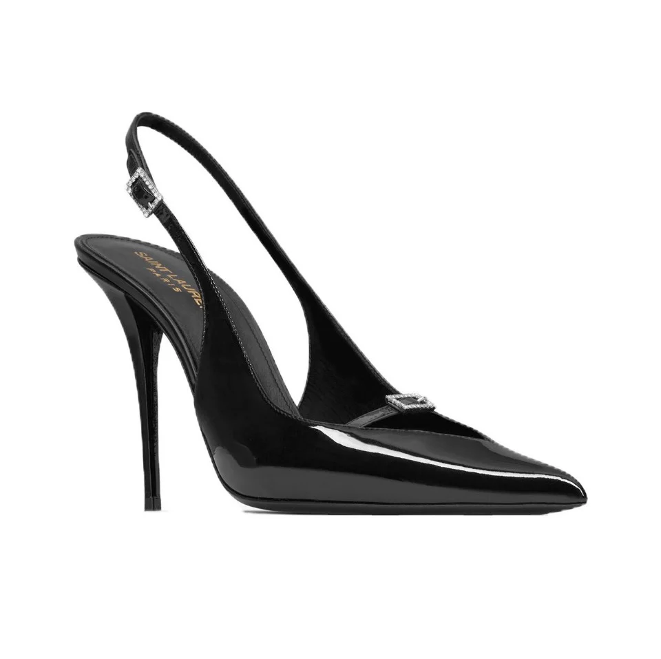 Saint Laurent YSL Patent Leather Buckle High Heel 10.5CM Slide Sandal