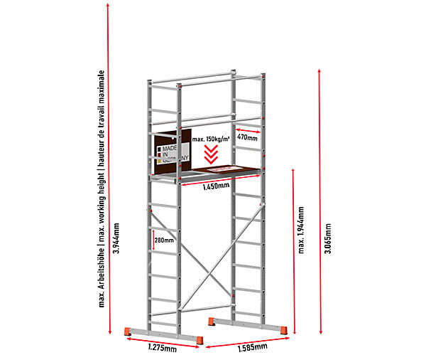 AluCombine 4 400 hauteur de travail 4m echafaudage echellee traverse stabilisateur triangulaire