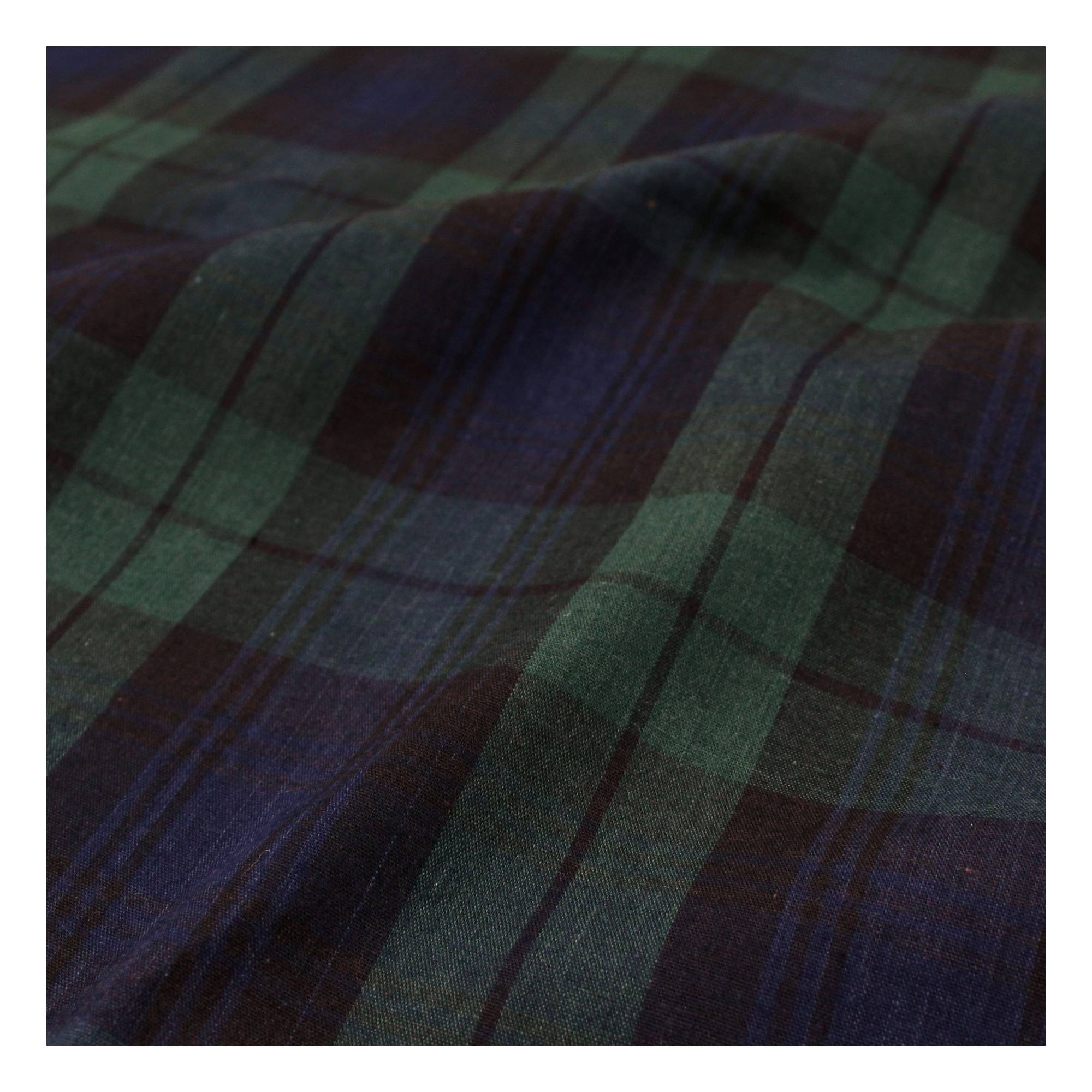 Navy and Green Tartan Polycotton Fabric by the Metre
