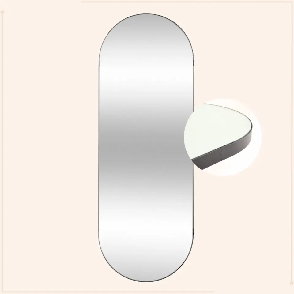 MISOU Spiegel Passpiegel Zwart Ovaal Hangend 112x40cm Glas Spiegels