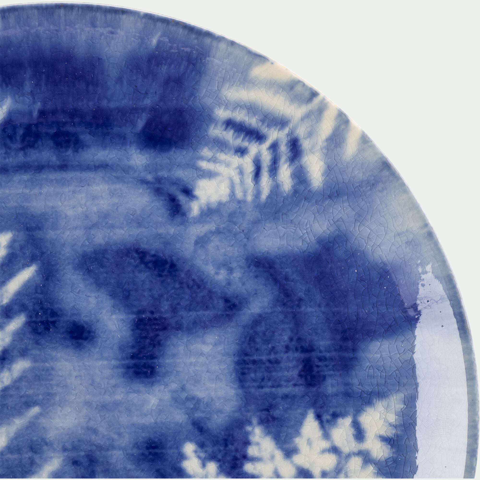 QUENTE - Assiette à dessert motif fougère en grès D21,6cm - bleu