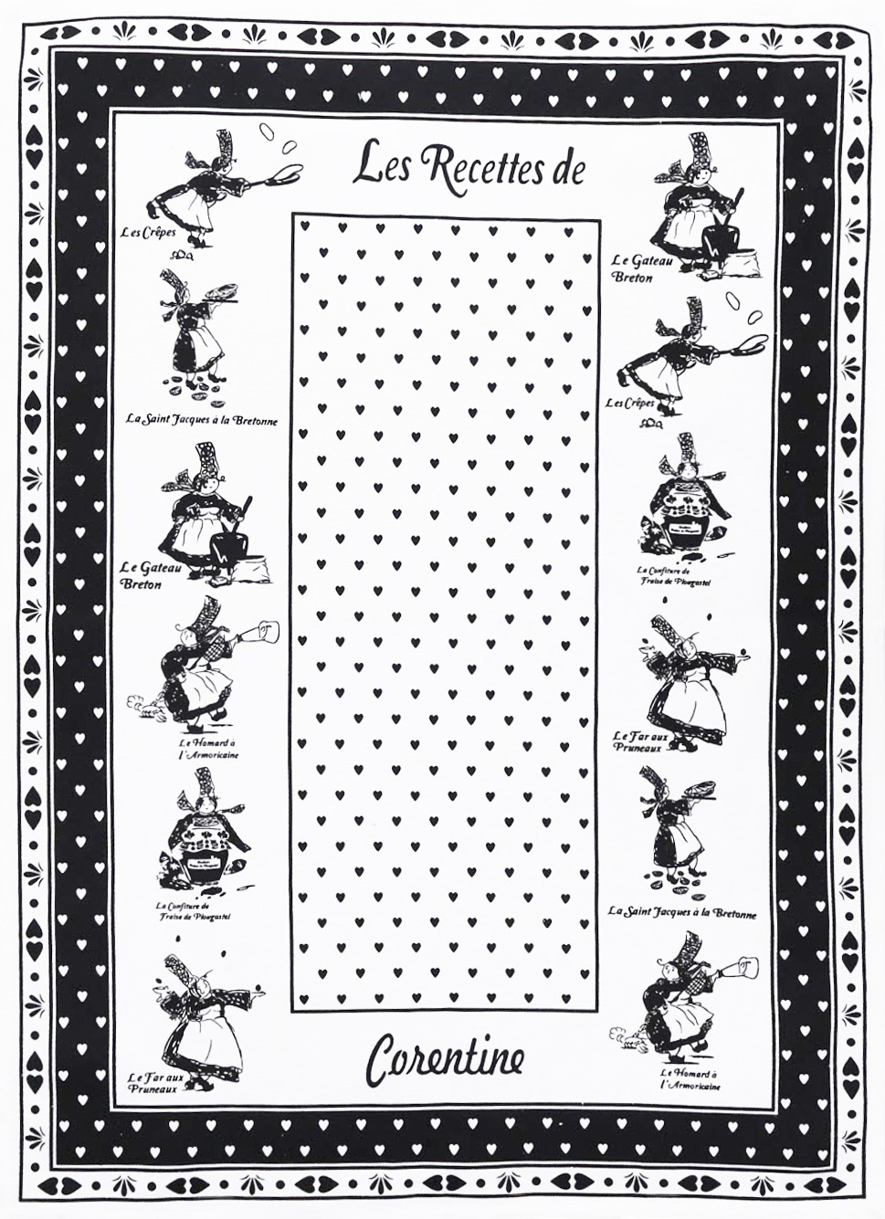 TORCHON EN COTON IMPRIMÉ BIGOUDÈNES MARINE