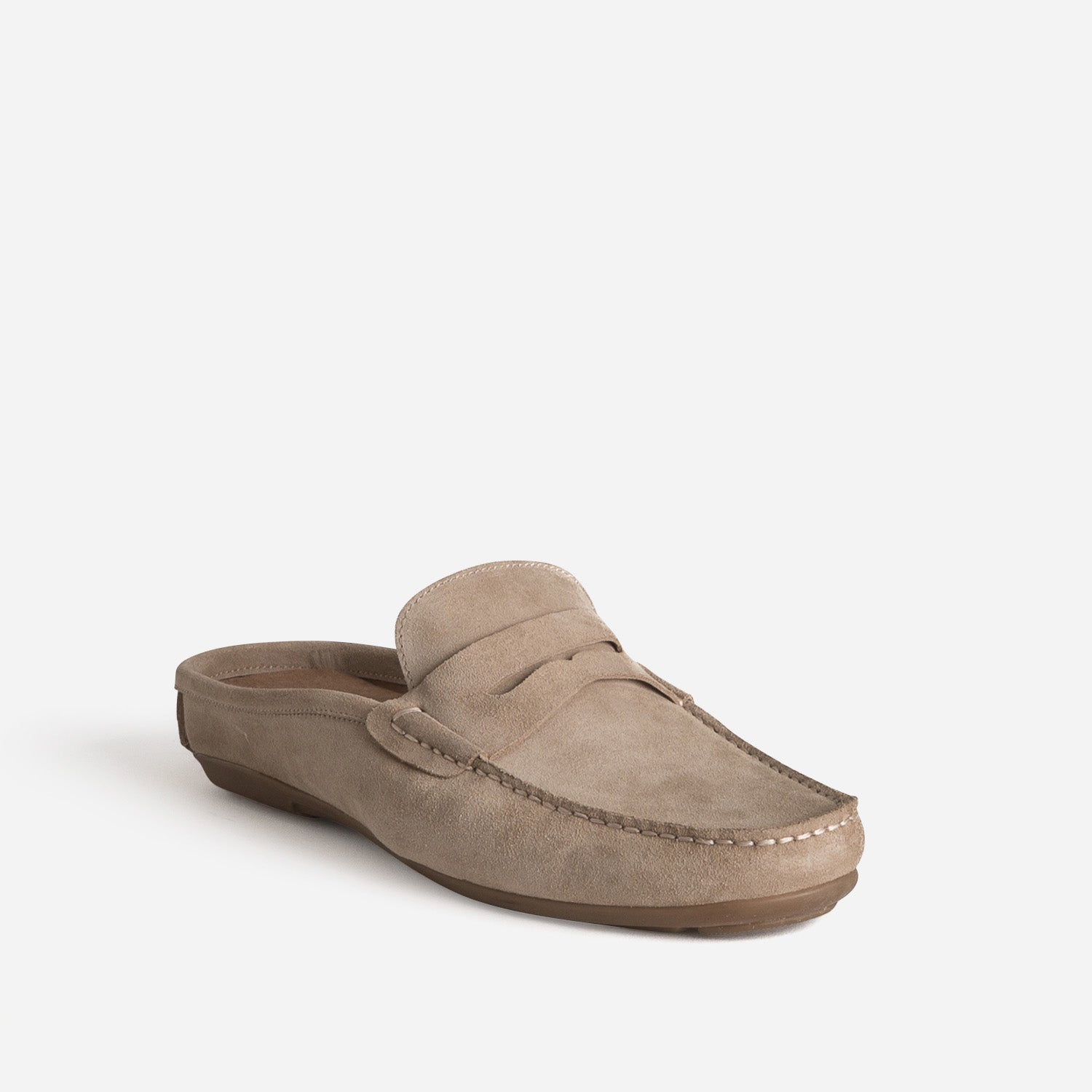 Mocassin-mule beige cuir velours