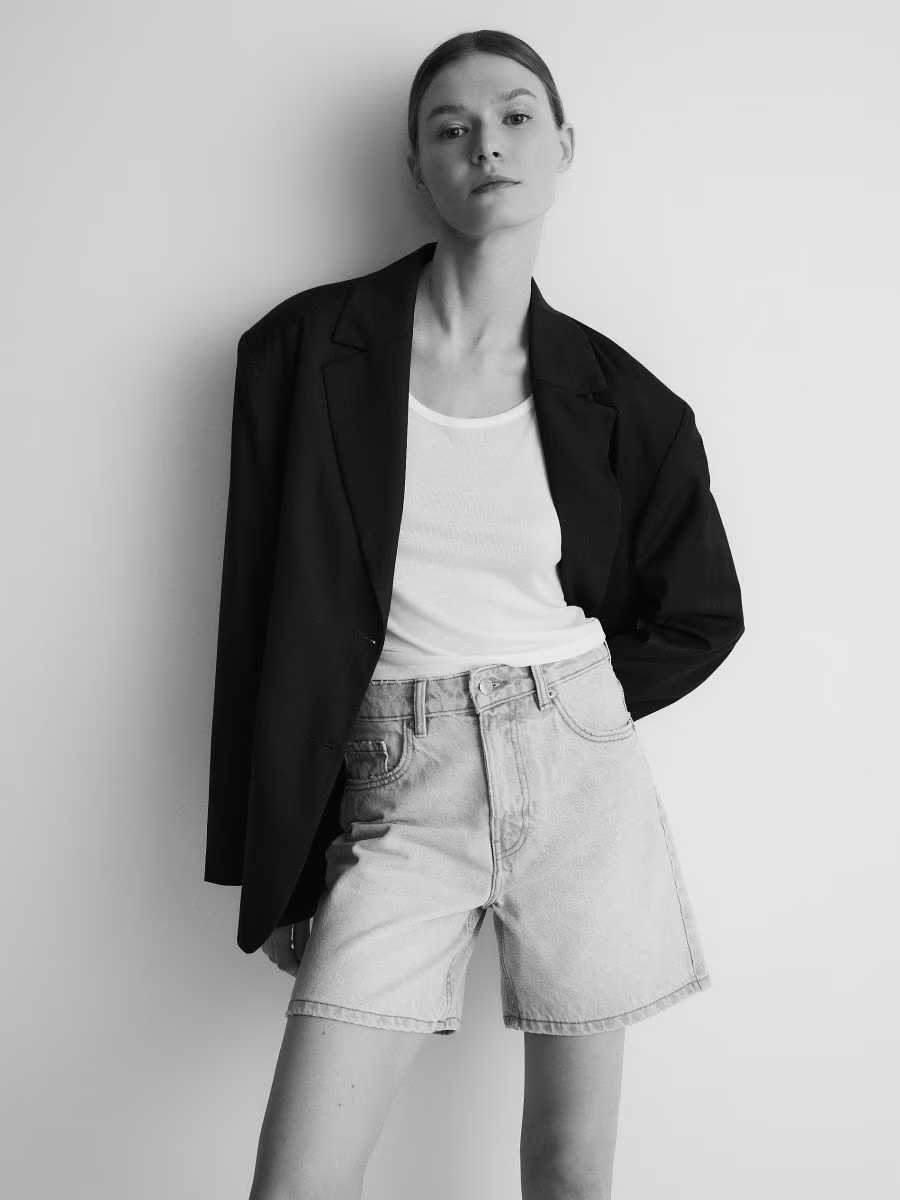 Denim Shorts With Wash Effect