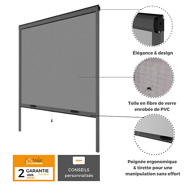 Moustiquaire enroulable verticale grise H145 cm x L130 cm