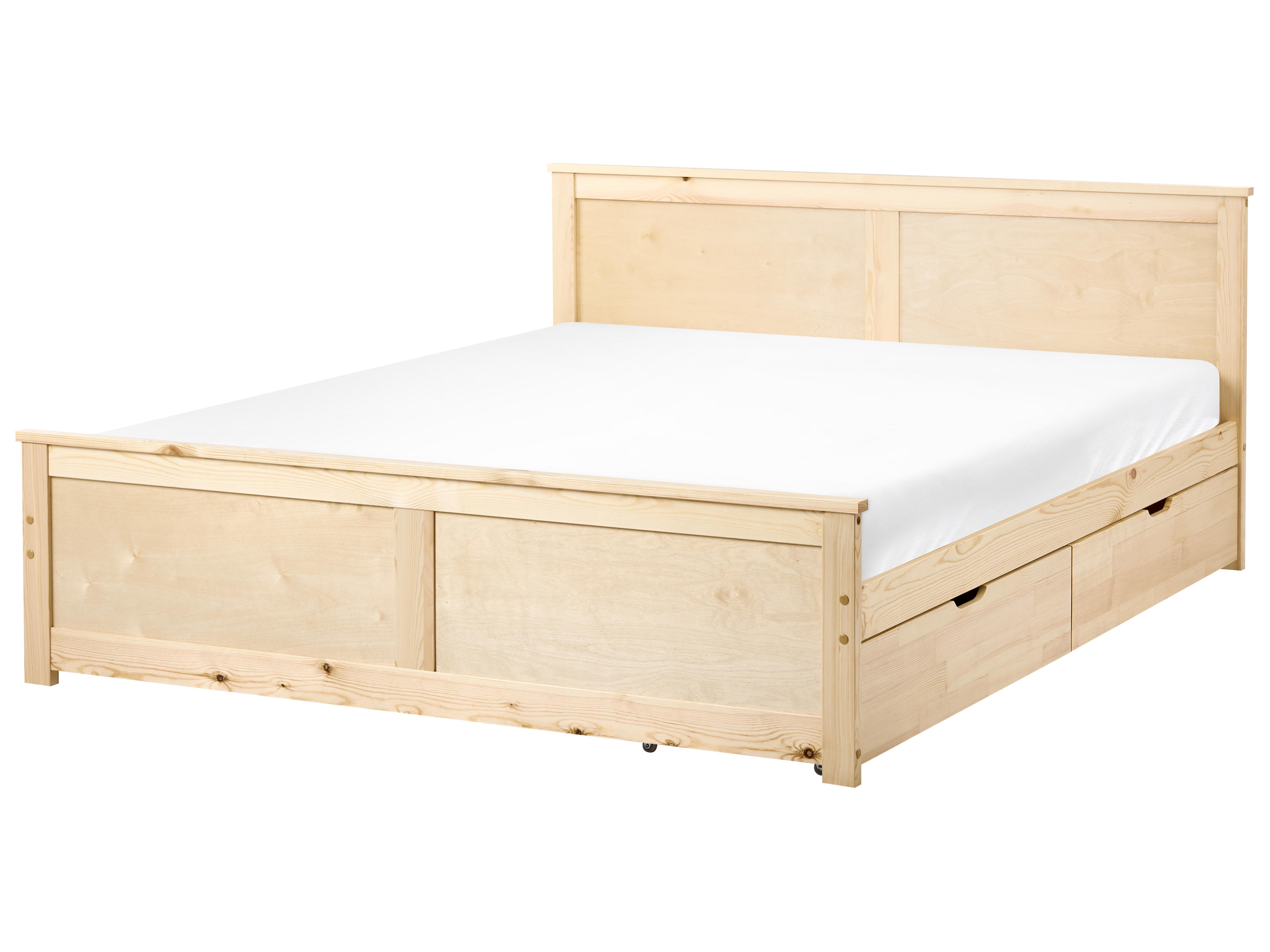 Bed with 2 Drawers Pine Wood DAUPHIN 160 x 200 cm (EU King Size) Light Brown